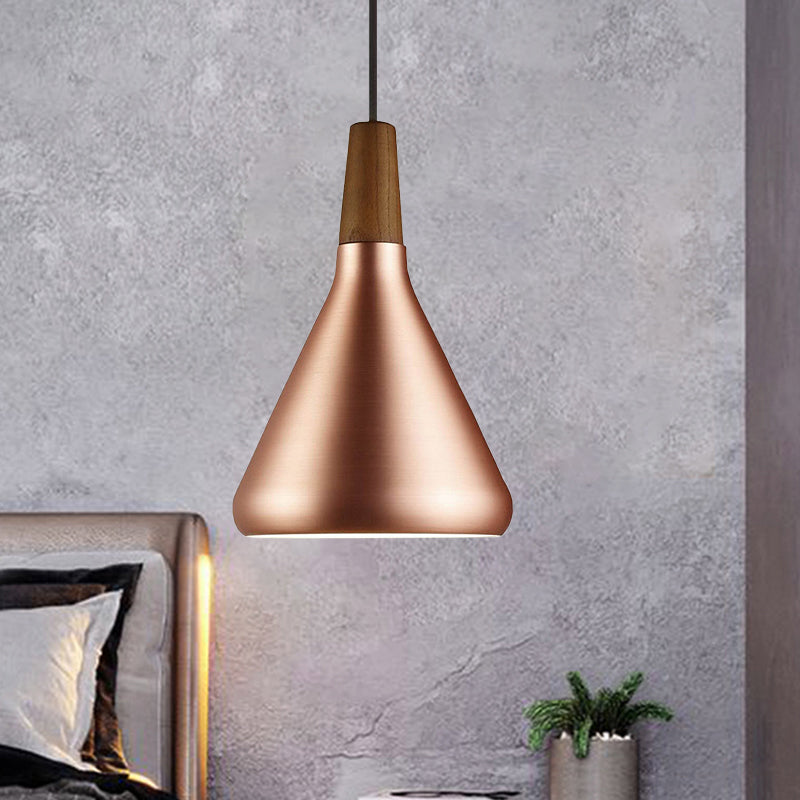 7"/10.5"/16" W 1 Head Down Lighting Industrial Restaurant Hanging Pendant with Flared Aluminum Shade in Rose Gold Rose Gold 7" Clearhalo 'Art Deco Pendants' 'Cast Iron' 'Ceiling Lights' 'Ceramic' 'Crystal' 'Industrial Pendants' 'Industrial' 'Metal' 'Middle Century Pendants' 'Pendant Lights' 'Pendants' 'Tiffany' Lighting' 760630