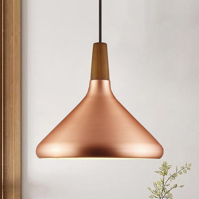 7"/10.5"/16" W 1 Head Down Lighting Industrial Restaurant Hanging Pendant with Flared Aluminum Shade in Rose Gold Rose Gold 10.5" Clearhalo 'Art Deco Pendants' 'Cast Iron' 'Ceiling Lights' 'Ceramic' 'Crystal' 'Industrial Pendants' 'Industrial' 'Metal' 'Middle Century Pendants' 'Pendant Lights' 'Pendants' 'Tiffany' Lighting' 760634