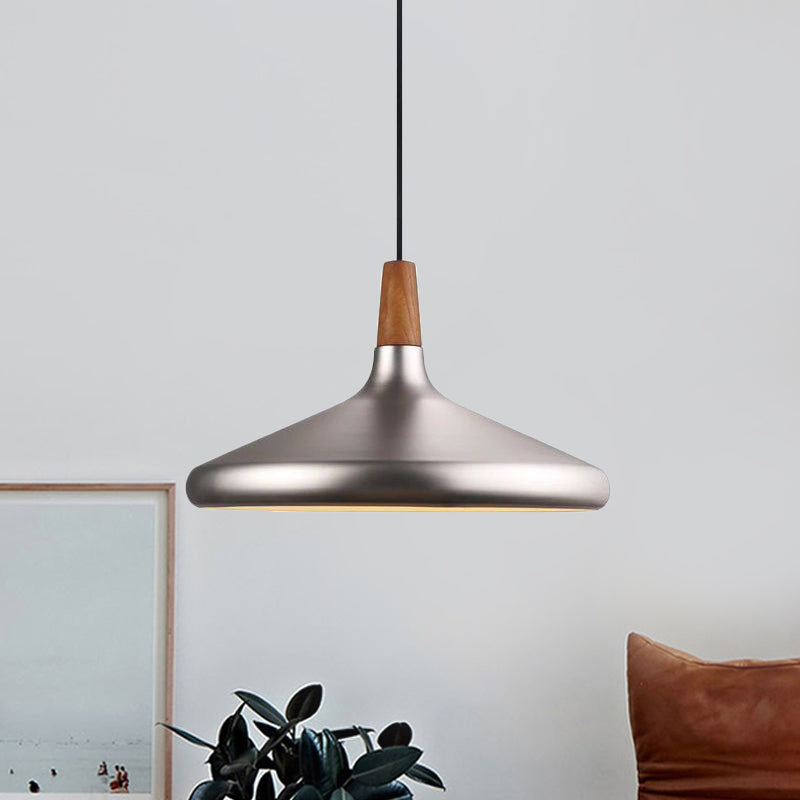 Industrial Cone Ceiling Pendant Light 1 Light Aluminum Suspension Lamp in Silver, 7"/10.5"/16" Wide Silver 16" Clearhalo 'Art Deco Pendants' 'Cast Iron' 'Ceiling Lights' 'Ceramic' 'Crystal' 'Industrial Pendants' 'Industrial' 'Metal' 'Middle Century Pendants' 'Pendant Lights' 'Pendants' 'Tiffany' Lighting' 760653