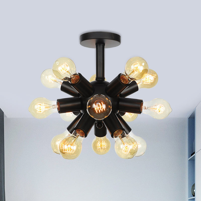 Metallic Sputnik Semi Flush Light Fixture Industrial 6/9/12 Bulbs Coffee House Flush Mount Lamp in Black 15 Black Clearhalo 'Ceiling Lights' 'Close To Ceiling Lights' 'Close to ceiling' 'Semi-flushmount' Lighting' 760672