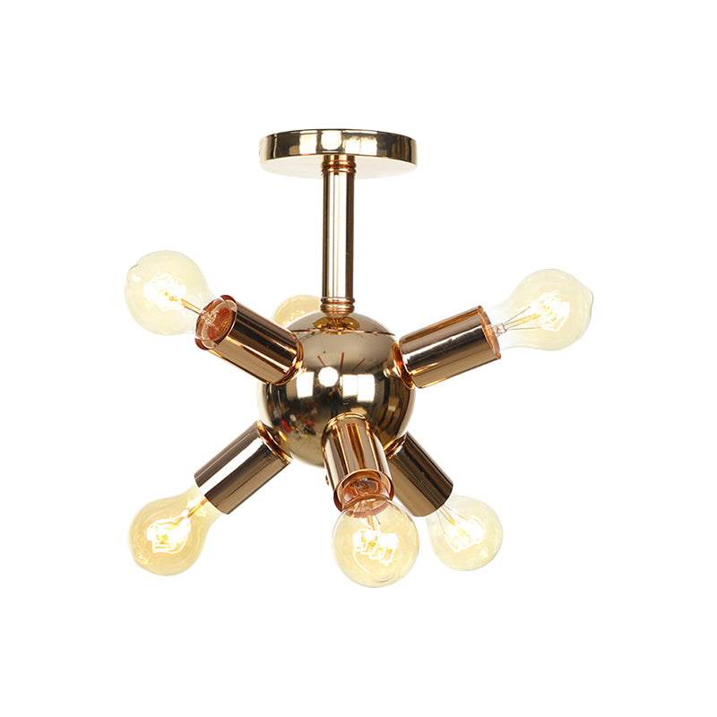 Chrome/Gold Sputnik Semi Flush Mount Vintage Iron 6/9/12 Lights Restaurant Flush Ceiling Lamp Fixture Clearhalo 'Ceiling Lights' 'Close To Ceiling Lights' 'Close to ceiling' 'Semi-flushmount' Lighting' 760678