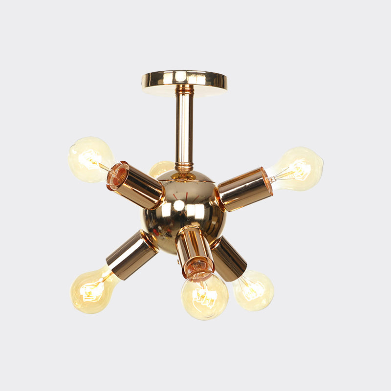 Chrome/Gold Sputnik Semi Flush Mount Vintage Iron 6/9/12 Lights Restaurant Flush Ceiling Lamp Fixture Clearhalo 'Ceiling Lights' 'Close To Ceiling Lights' 'Close to ceiling' 'Semi-flushmount' Lighting' 760679