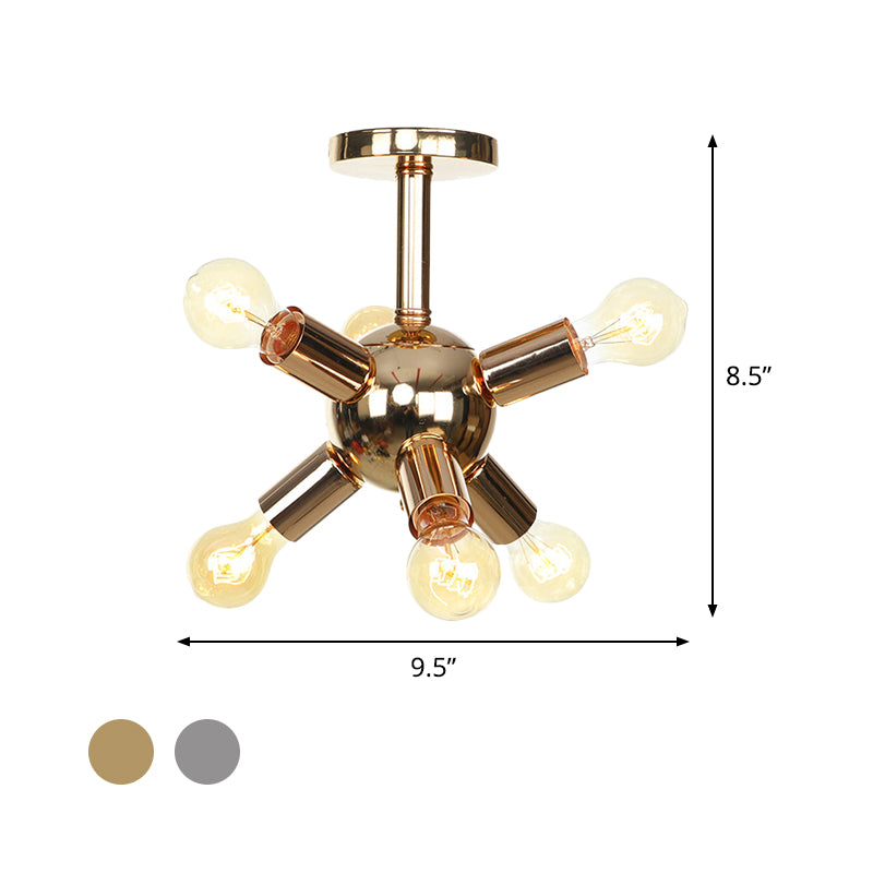 Chrome/Gold Sputnik Semi Flush Mount Vintage Iron 6/9/12 Lights Restaurant Flush Ceiling Lamp Fixture Clearhalo 'Ceiling Lights' 'Close To Ceiling Lights' 'Close to ceiling' 'Semi-flushmount' Lighting' 760680