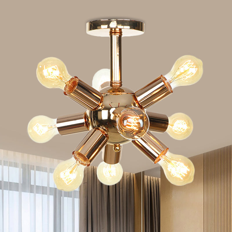 Chrome/Gold Sputnik Semi Flush Mount Vintage Iron 6/9/12 Lights Restaurant Flush Ceiling Lamp Fixture 9 Gold Clearhalo 'Ceiling Lights' 'Close To Ceiling Lights' 'Close to ceiling' 'Semi-flushmount' Lighting' 760681