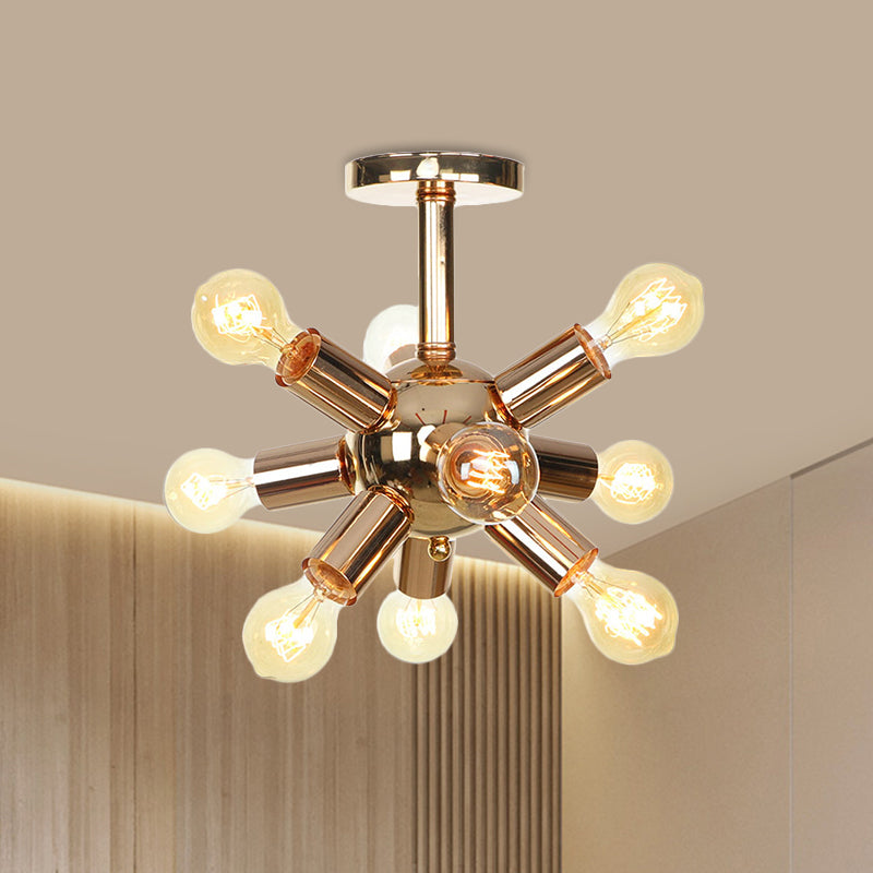 Chrome/Gold Sputnik Semi Flush Mount Vintage Iron 6/9/12 Lights Restaurant Flush Ceiling Lamp Fixture Clearhalo 'Ceiling Lights' 'Close To Ceiling Lights' 'Close to ceiling' 'Semi-flushmount' Lighting' 760682