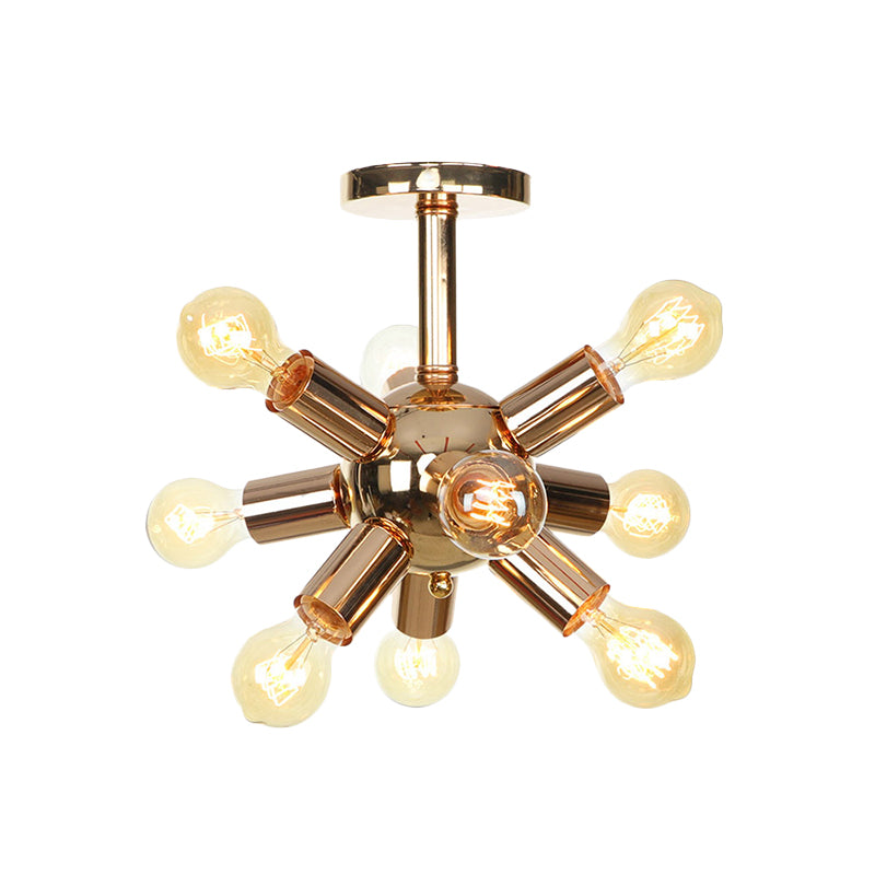 Chrome/Gold Sputnik Semi Flush Mount Vintage Iron 6/9/12 Lights Restaurant Flush Ceiling Lamp Fixture Clearhalo 'Ceiling Lights' 'Close To Ceiling Lights' 'Close to ceiling' 'Semi-flushmount' Lighting' 760683