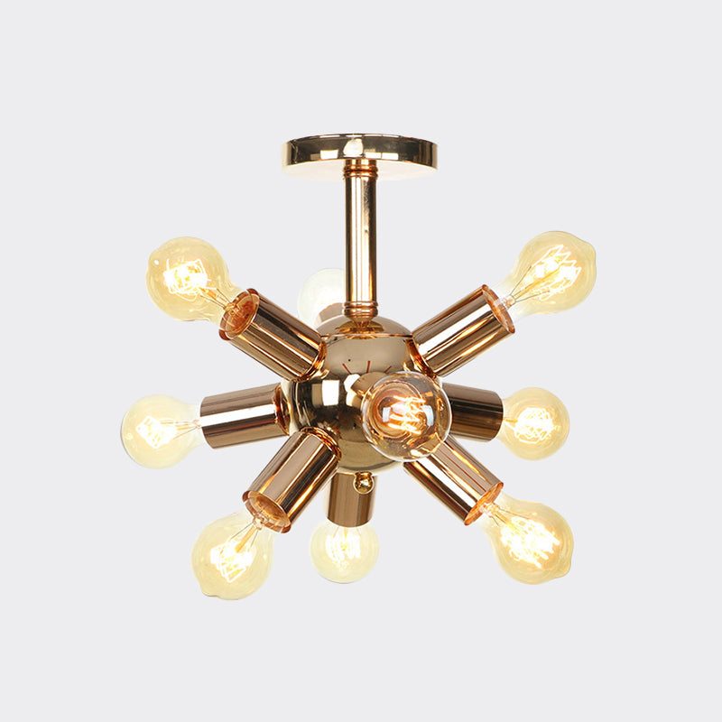 Chrome/Gold Sputnik Semi Flush Mount Vintage Iron 6/9/12 Lights Restaurant Flush Ceiling Lamp Fixture Clearhalo 'Ceiling Lights' 'Close To Ceiling Lights' 'Close to ceiling' 'Semi-flushmount' Lighting' 760684