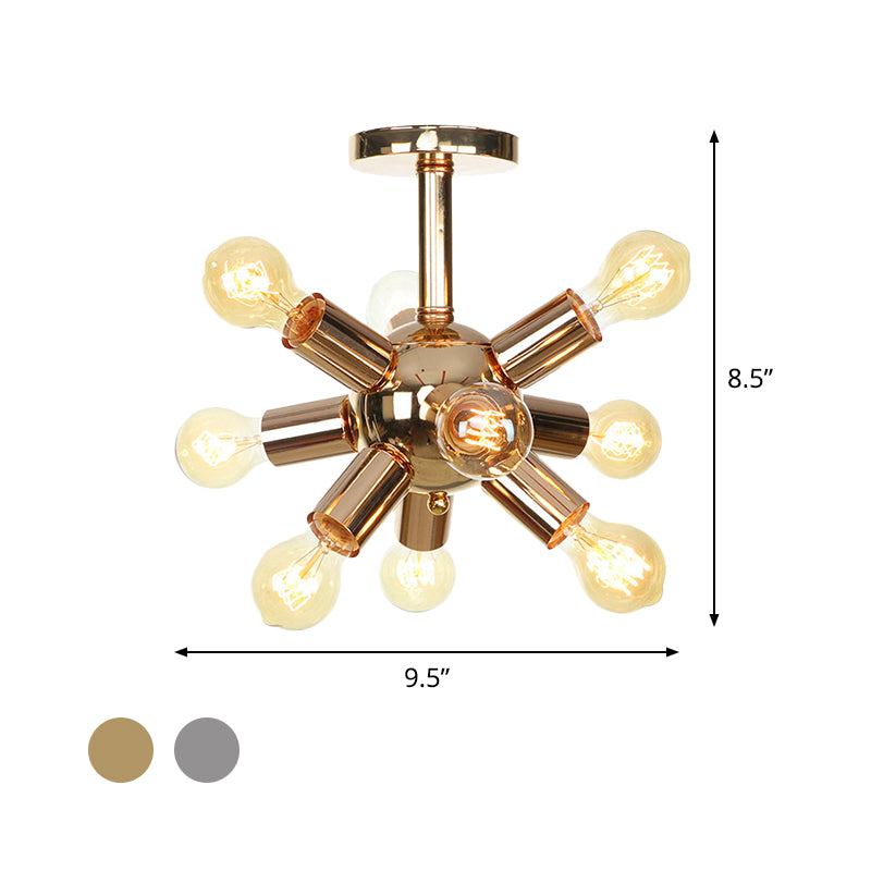 Chrome/Gold Sputnik Semi Flush Mount Vintage Iron 6/9/12 Lights Restaurant Flush Ceiling Lamp Fixture Clearhalo 'Ceiling Lights' 'Close To Ceiling Lights' 'Close to ceiling' 'Semi-flushmount' Lighting' 760685