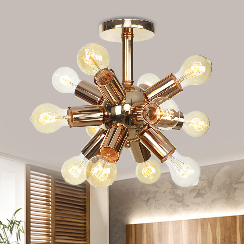 Chrome/Gold Sputnik Semi Flush Mount Vintage Iron 6/9/12 Lights Restaurant Flush Ceiling Lamp Fixture 12 Gold Clearhalo 'Ceiling Lights' 'Close To Ceiling Lights' 'Close to ceiling' 'Semi-flushmount' Lighting' 760686