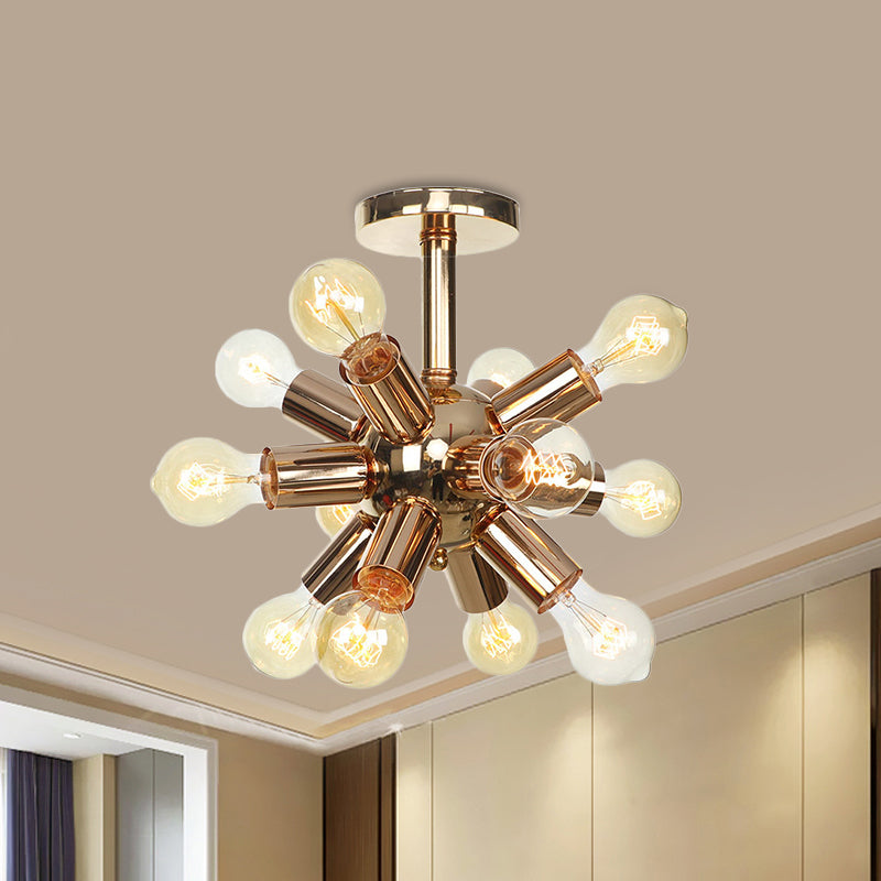 Chrome/Gold Sputnik Semi Flush Mount Vintage Iron 6/9/12 Lights Restaurant Flush Ceiling Lamp Fixture Clearhalo 'Ceiling Lights' 'Close To Ceiling Lights' 'Close to ceiling' 'Semi-flushmount' Lighting' 760687