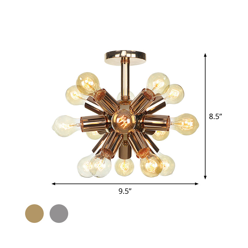 Chrome/Gold Sputnik Semi Flush Mount Vintage Iron 6/9/12 Lights Restaurant Flush Ceiling Lamp Fixture Clearhalo 'Ceiling Lights' 'Close To Ceiling Lights' 'Close to ceiling' 'Semi-flushmount' Lighting' 760695