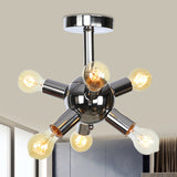 Chrome/Gold Sputnik Semi Flush Mount Vintage Iron 6/9/12 Lights Restaurant Flush Ceiling Lamp Fixture 6 Chrome Clearhalo 'Ceiling Lights' 'Close To Ceiling Lights' 'Close to ceiling' 'Semi-flushmount' Lighting' 760696