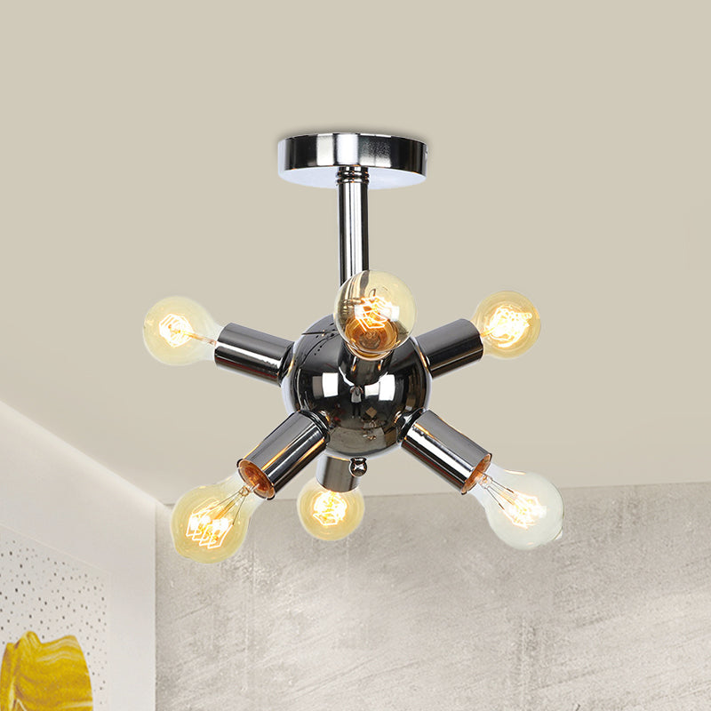 Chrome/Gold Sputnik Semi Flush Mount Vintage Iron 6/9/12 Lights Restaurant Flush Ceiling Lamp Fixture Clearhalo 'Ceiling Lights' 'Close To Ceiling Lights' 'Close to ceiling' 'Semi-flushmount' Lighting' 760697