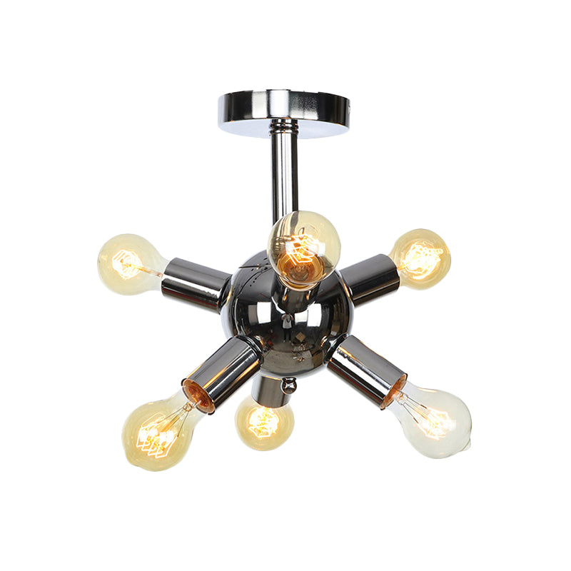 Chrome/Gold Sputnik Semi Flush Mount Vintage Iron 6/9/12 Lights Restaurant Flush Ceiling Lamp Fixture Clearhalo 'Ceiling Lights' 'Close To Ceiling Lights' 'Close to ceiling' 'Semi-flushmount' Lighting' 760698