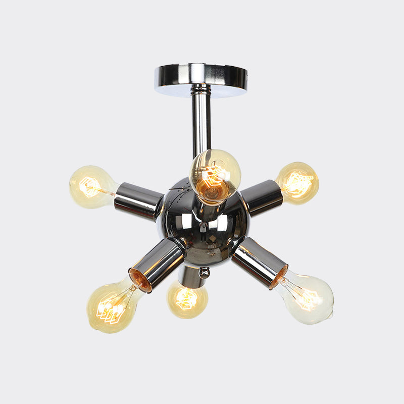 Chrome/Gold Sputnik Semi Flush Mount Vintage Iron 6/9/12 Lights Restaurant Flush Ceiling Lamp Fixture Clearhalo 'Ceiling Lights' 'Close To Ceiling Lights' 'Close to ceiling' 'Semi-flushmount' Lighting' 760699