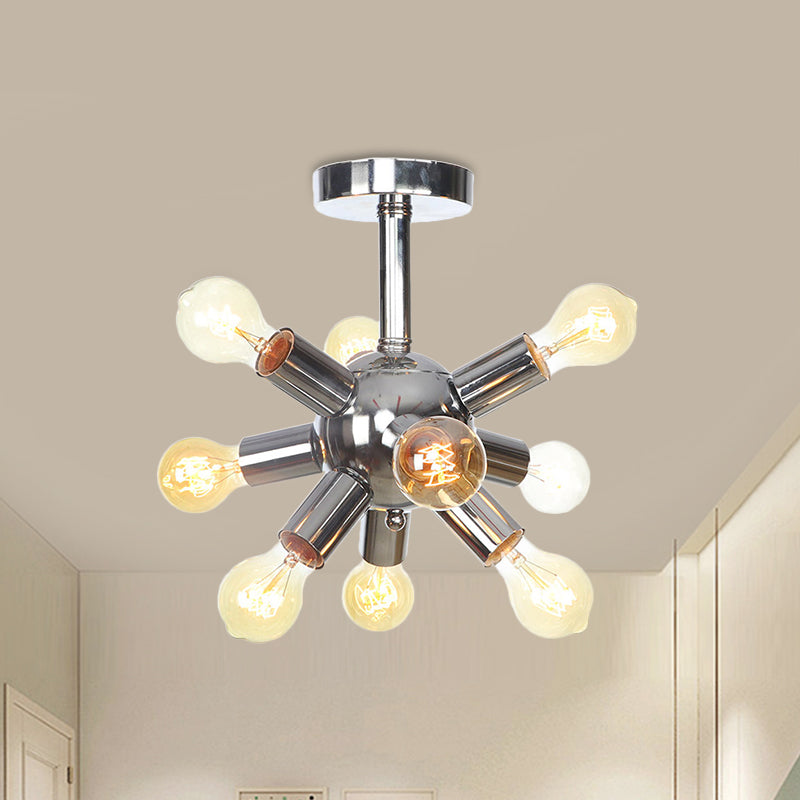 Chrome/Gold Sputnik Semi Flush Mount Vintage Iron 6/9/12 Lights Restaurant Flush Ceiling Lamp Fixture Clearhalo 'Ceiling Lights' 'Close To Ceiling Lights' 'Close to ceiling' 'Semi-flushmount' Lighting' 760701