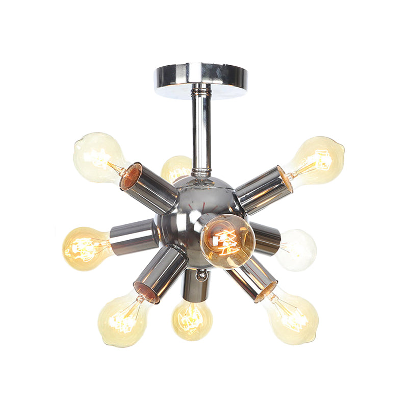 Chrome/Gold Sputnik Semi Flush Mount Vintage Iron 6/9/12 Lights Restaurant Flush Ceiling Lamp Fixture Clearhalo 'Ceiling Lights' 'Close To Ceiling Lights' 'Close to ceiling' 'Semi-flushmount' Lighting' 760702