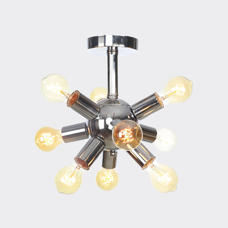 Chrome/Gold Sputnik Semi Flush Mount Vintage Iron 6/9/12 Lights Restaurant Flush Ceiling Lamp Fixture Clearhalo 'Ceiling Lights' 'Close To Ceiling Lights' 'Close to ceiling' 'Semi-flushmount' Lighting' 760703