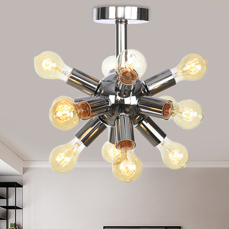 Chrome/Gold Sputnik Semi Flush Mount Vintage Iron 6/9/12 Lights Restaurant Flush Ceiling Lamp Fixture 12 Chrome Clearhalo 'Ceiling Lights' 'Close To Ceiling Lights' 'Close to ceiling' 'Semi-flushmount' Lighting' 760704