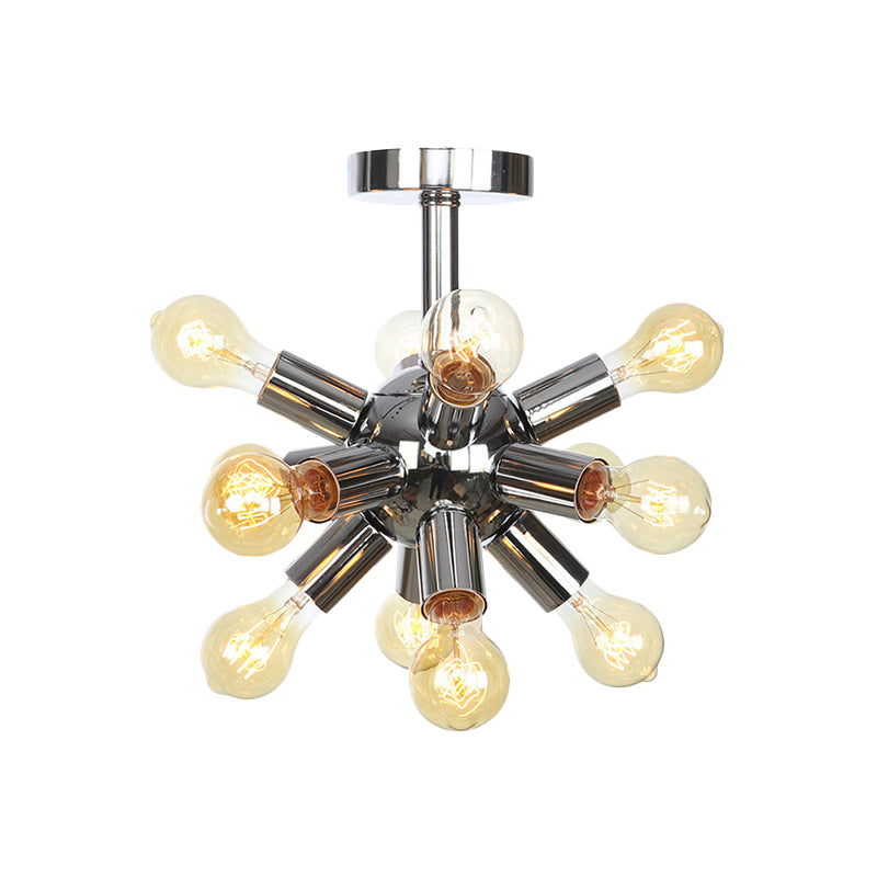 Chrome/Gold Sputnik Semi Flush Mount Vintage Iron 6/9/12 Lights Restaurant Flush Ceiling Lamp Fixture Clearhalo 'Ceiling Lights' 'Close To Ceiling Lights' 'Close to ceiling' 'Semi-flushmount' Lighting' 760706