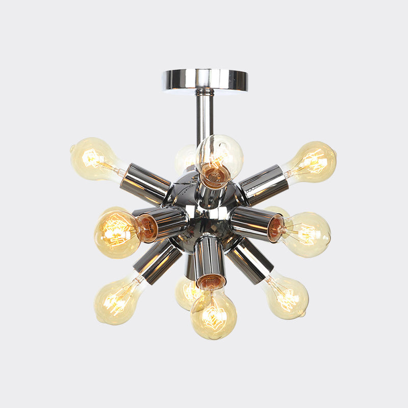 Chrome/Gold Sputnik Semi Flush Mount Vintage Iron 6/9/12 Lights Restaurant Flush Ceiling Lamp Fixture Clearhalo 'Ceiling Lights' 'Close To Ceiling Lights' 'Close to ceiling' 'Semi-flushmount' Lighting' 760707