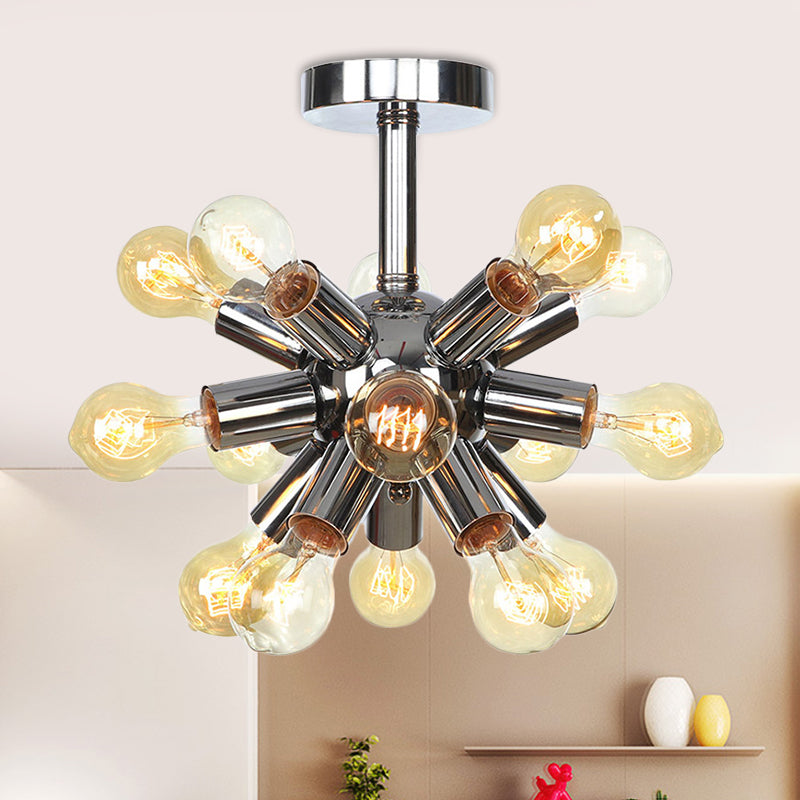 Chrome/Gold Sputnik Semi Flush Mount Vintage Iron 6/9/12 Lights Restaurant Flush Ceiling Lamp Fixture 15 Chrome Clearhalo 'Ceiling Lights' 'Close To Ceiling Lights' 'Close to ceiling' 'Semi-flushmount' Lighting' 760708