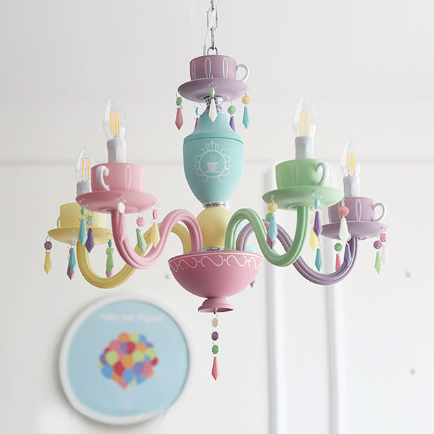 Glass Candle Hanging Light with Cup Deco Modern Style Multi-Color Chandelier for Kindergarten Clearhalo 'Ceiling Lights' 'Chandeliers' Lighting' options 76076
