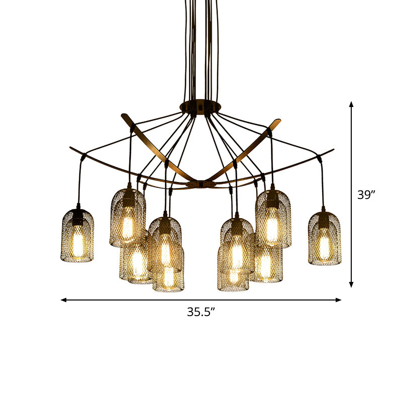 Bell Mesh Restaurant Chandelier Lighting Rustic Iron 6/12 Bulbs Black Hanging Ceiling Lamp Clearhalo 'Cast Iron' 'Ceiling Lights' 'Chandeliers' 'Industrial Chandeliers' 'Industrial' 'Metal' 'Middle Century Chandeliers' 'Rustic Chandeliers' 'Tiffany' Lighting' 760761