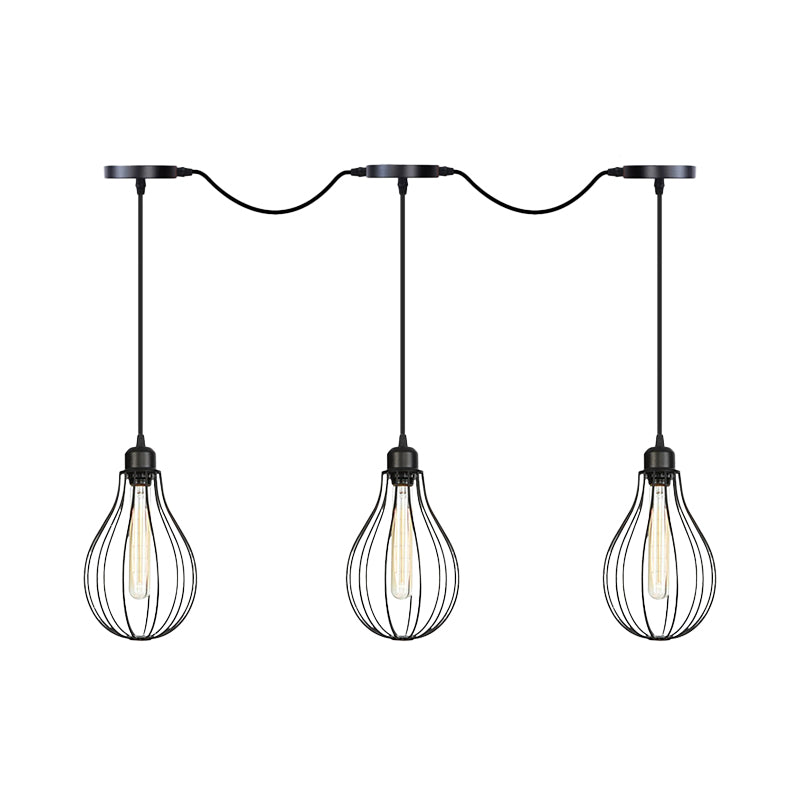 3/5/7-Bulb Multi Light Pendant Chandelier Industrial Pear Cage Iron Hanging Light Kit in Black Clearhalo 'Art Deco Pendants' 'Black' 'Cast Iron' 'Ceiling Lights' 'Ceramic' 'Crystal' 'Industrial Pendants' 'Industrial' 'Metal' 'Middle Century Pendants' 'Pendant Lights' 'Pendants' 'Rustic Pendants' 'Tiffany' Lighting' 760763