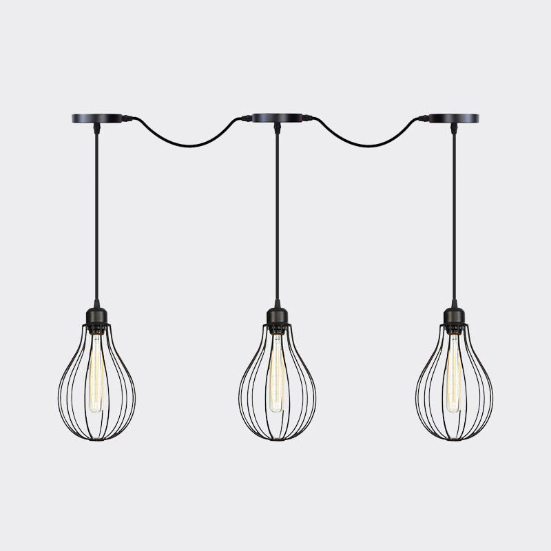 3/5/7-Bulb Multi Light Pendant Chandelier Industrial Pear Cage Iron Hanging Light Kit in Black Clearhalo 'Art Deco Pendants' 'Black' 'Cast Iron' 'Ceiling Lights' 'Ceramic' 'Crystal' 'Industrial Pendants' 'Industrial' 'Metal' 'Middle Century Pendants' 'Pendant Lights' 'Pendants' 'Rustic Pendants' 'Tiffany' Lighting' 760764
