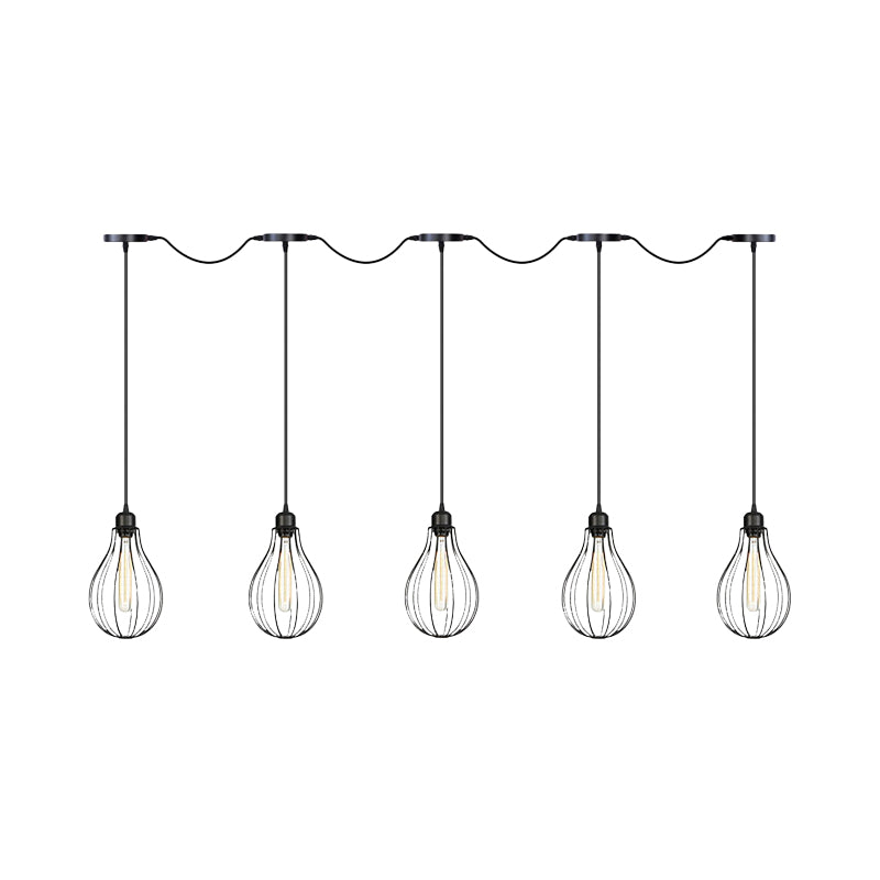 3/5/7-Bulb Multi Light Pendant Chandelier Industrial Pear Cage Iron Hanging Light Kit in Black Clearhalo 'Art Deco Pendants' 'Black' 'Cast Iron' 'Ceiling Lights' 'Ceramic' 'Crystal' 'Industrial Pendants' 'Industrial' 'Metal' 'Middle Century Pendants' 'Pendant Lights' 'Pendants' 'Rustic Pendants' 'Tiffany' Lighting' 760768