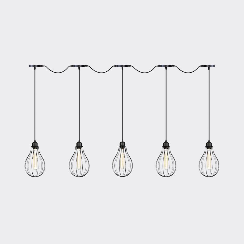 3/5/7-Bulb Multi Light Pendant Chandelier Industrial Pear Cage Iron Hanging Light Kit in Black Clearhalo 'Art Deco Pendants' 'Black' 'Cast Iron' 'Ceiling Lights' 'Ceramic' 'Crystal' 'Industrial Pendants' 'Industrial' 'Metal' 'Middle Century Pendants' 'Pendant Lights' 'Pendants' 'Rustic Pendants' 'Tiffany' Lighting' 760769