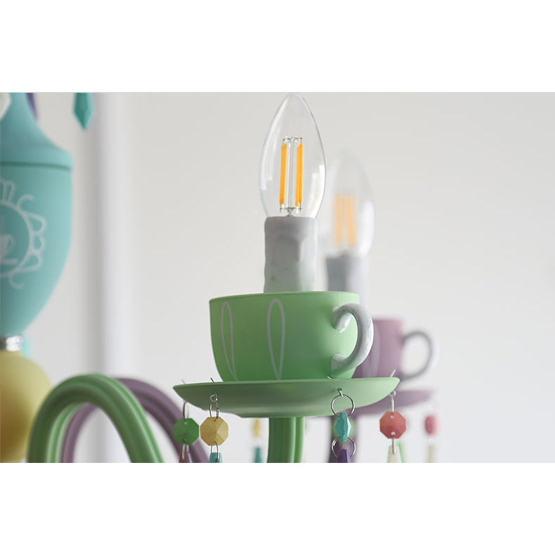 Glass Candle Hanging Light with Cup Deco Modern Style Multi-Color Chandelier for Kindergarten Clearhalo 'Ceiling Lights' 'Chandeliers' Lighting' options 76077