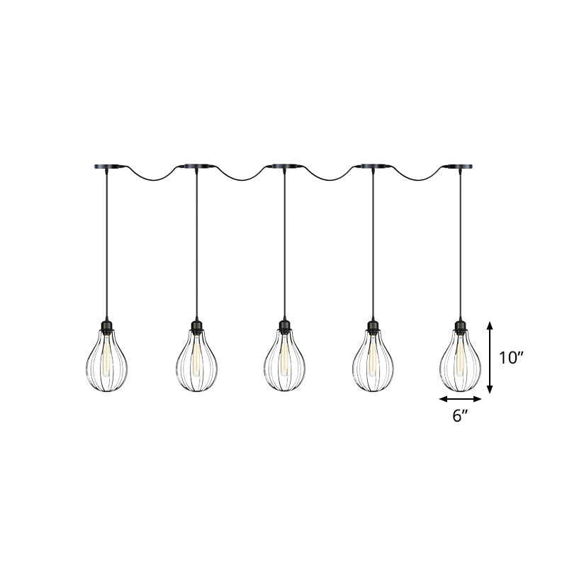3/5/7-Bulb Multi Light Pendant Chandelier Industrial Pear Cage Iron Hanging Light Kit in Black Clearhalo 'Art Deco Pendants' 'Black' 'Cast Iron' 'Ceiling Lights' 'Ceramic' 'Crystal' 'Industrial Pendants' 'Industrial' 'Metal' 'Middle Century Pendants' 'Pendant Lights' 'Pendants' 'Rustic Pendants' 'Tiffany' Lighting' 760770