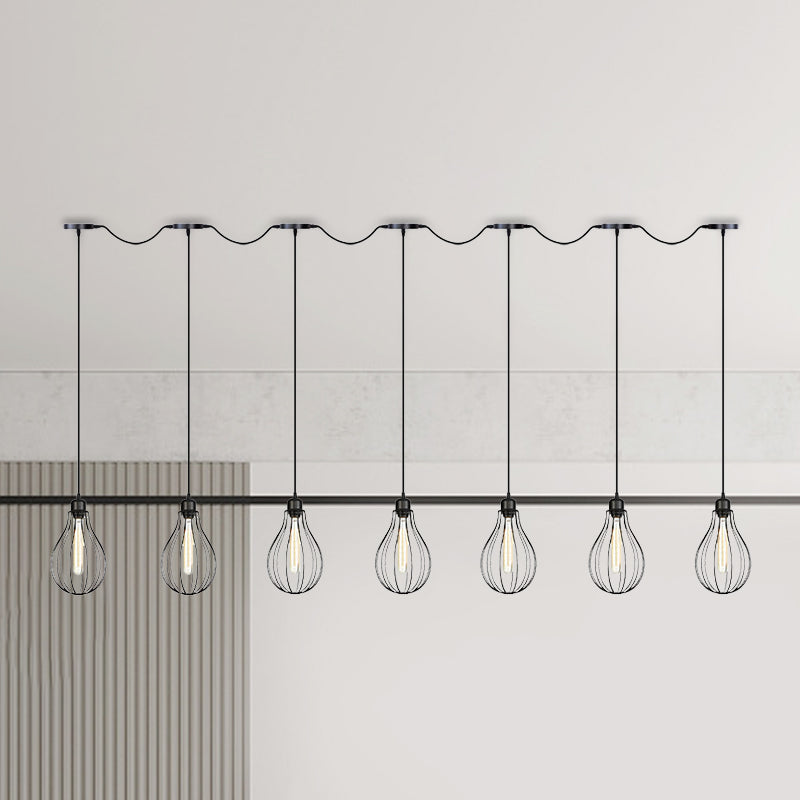 3/5/7-Bulb Multi Light Pendant Chandelier Industrial Pear Cage Iron Hanging Light Kit in Black Clearhalo 'Art Deco Pendants' 'Black' 'Cast Iron' 'Ceiling Lights' 'Ceramic' 'Crystal' 'Industrial Pendants' 'Industrial' 'Metal' 'Middle Century Pendants' 'Pendant Lights' 'Pendants' 'Rustic Pendants' 'Tiffany' Lighting' 760772