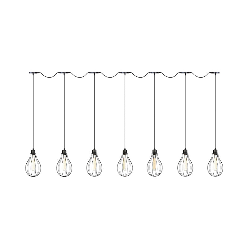 3/5/7-Bulb Multi Light Pendant Chandelier Industrial Pear Cage Iron Hanging Light Kit in Black Clearhalo 'Art Deco Pendants' 'Black' 'Cast Iron' 'Ceiling Lights' 'Ceramic' 'Crystal' 'Industrial Pendants' 'Industrial' 'Metal' 'Middle Century Pendants' 'Pendant Lights' 'Pendants' 'Rustic Pendants' 'Tiffany' Lighting' 760773
