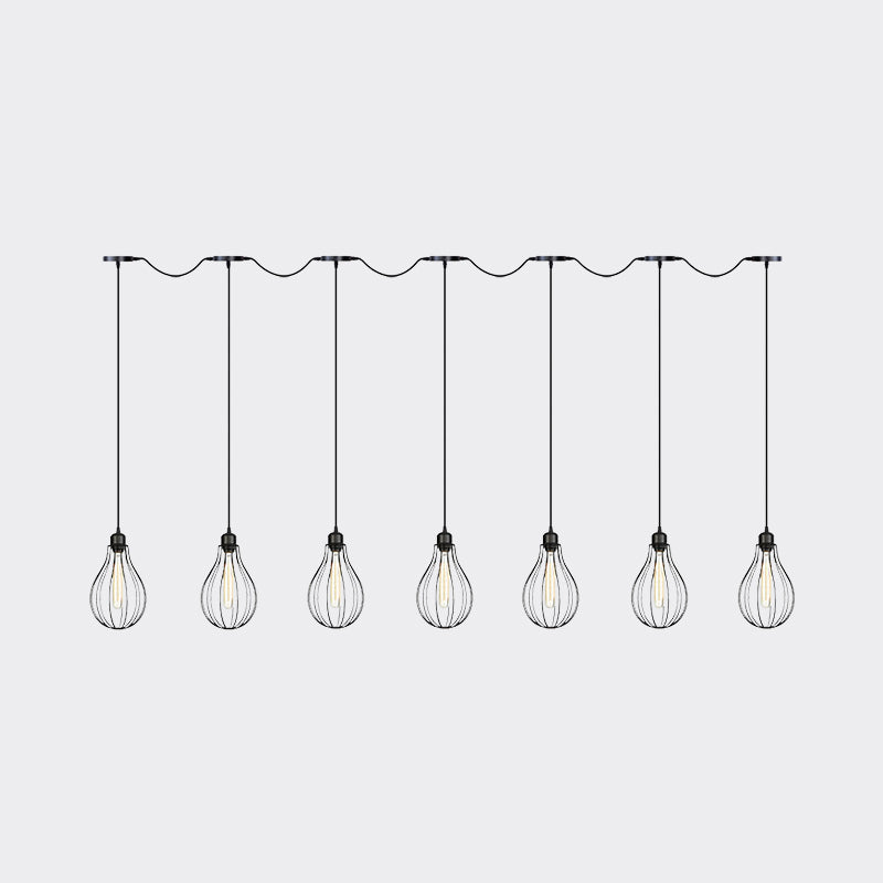 3/5/7-Bulb Multi Light Pendant Chandelier Industrial Pear Cage Iron Hanging Light Kit in Black Clearhalo 'Art Deco Pendants' 'Black' 'Cast Iron' 'Ceiling Lights' 'Ceramic' 'Crystal' 'Industrial Pendants' 'Industrial' 'Metal' 'Middle Century Pendants' 'Pendant Lights' 'Pendants' 'Rustic Pendants' 'Tiffany' Lighting' 760774