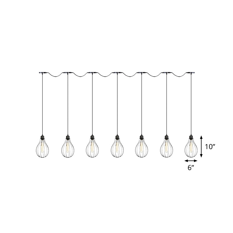 3/5/7-Bulb Multi Light Pendant Chandelier Industrial Pear Cage Iron Hanging Light Kit in Black Clearhalo 'Art Deco Pendants' 'Black' 'Cast Iron' 'Ceiling Lights' 'Ceramic' 'Crystal' 'Industrial Pendants' 'Industrial' 'Metal' 'Middle Century Pendants' 'Pendant Lights' 'Pendants' 'Rustic Pendants' 'Tiffany' Lighting' 760775