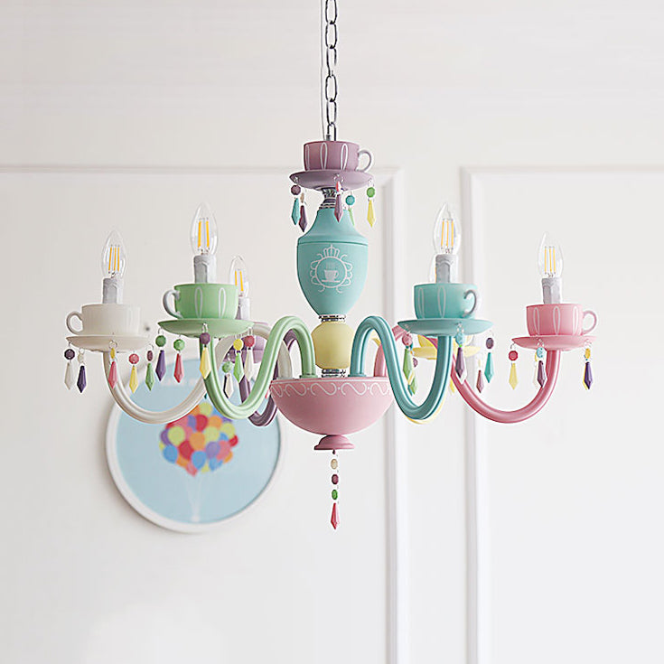 Glass Candle Hanging Light with Cup Deco Modern Style Multi-Color Chandelier for Kindergarten Clearhalo 'Ceiling Lights' 'Chandeliers' Lighting' options 76079