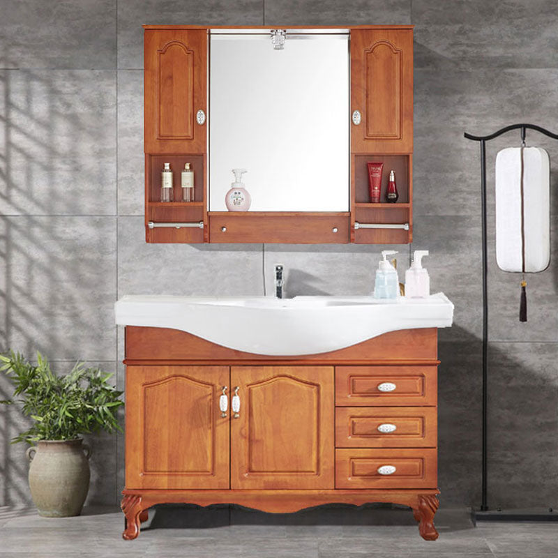 Traditional Wood Sink Vanity Freestanding Bathroom Sink Vanity with Mirror Clearhalo 'Bathroom Remodel & Bathroom Fixtures' 'Bathroom Vanities' 'bathroom_vanities' 'Home Improvement' 'home_improvement' 'home_improvement_bathroom_vanities' 7610692