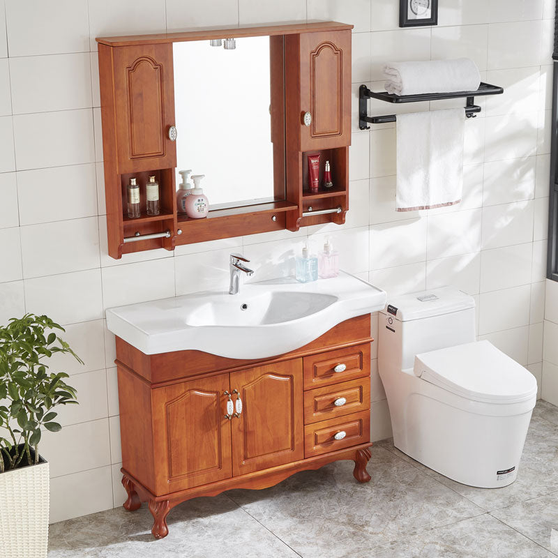 Traditional Wood Sink Vanity Freestanding Bathroom Sink Vanity with Mirror Clearhalo 'Bathroom Remodel & Bathroom Fixtures' 'Bathroom Vanities' 'bathroom_vanities' 'Home Improvement' 'home_improvement' 'home_improvement_bathroom_vanities' 7610695