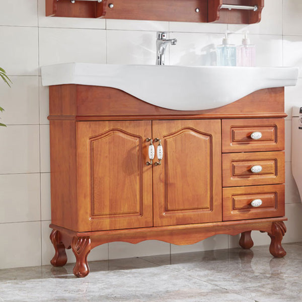 Traditional Wood Sink Vanity Freestanding Bathroom Sink Vanity with Mirror Clearhalo 'Bathroom Remodel & Bathroom Fixtures' 'Bathroom Vanities' 'bathroom_vanities' 'Home Improvement' 'home_improvement' 'home_improvement_bathroom_vanities' 7610697