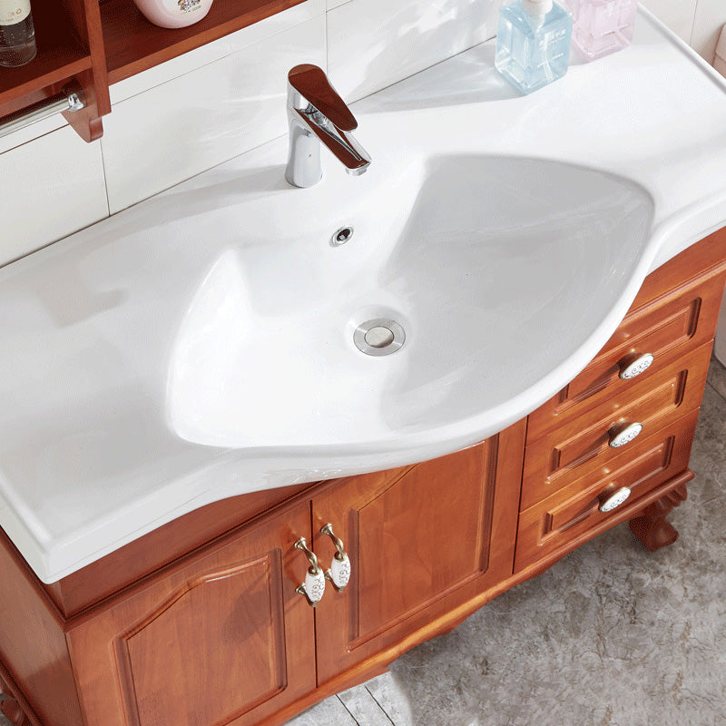 Traditional Wood Sink Vanity Freestanding Bathroom Sink Vanity with Mirror Clearhalo 'Bathroom Remodel & Bathroom Fixtures' 'Bathroom Vanities' 'bathroom_vanities' 'Home Improvement' 'home_improvement' 'home_improvement_bathroom_vanities' 7610699
