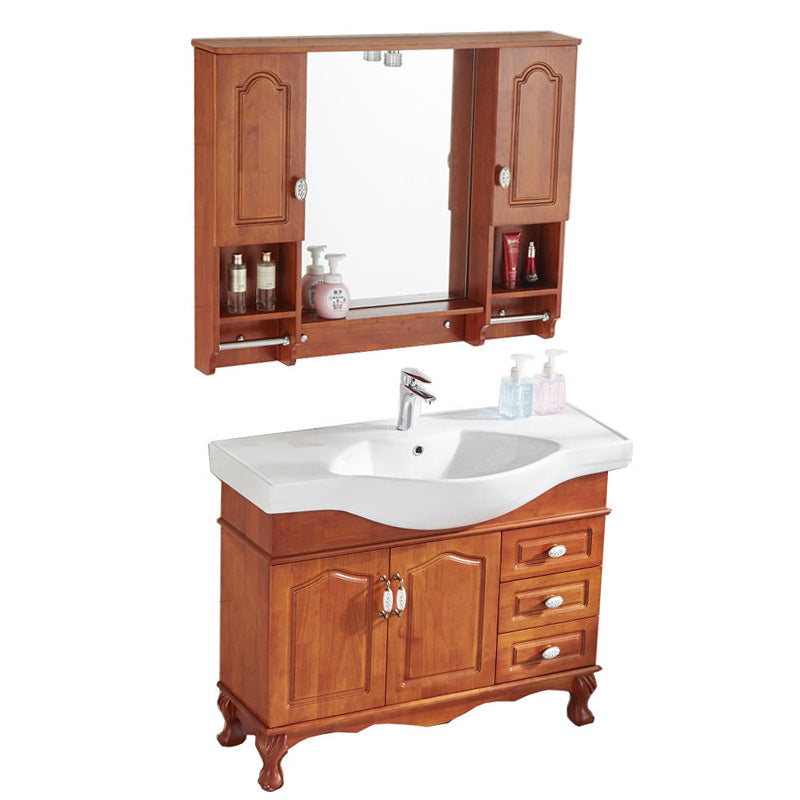 Traditional Wood Sink Vanity Freestanding Bathroom Sink Vanity with Mirror Clearhalo 'Bathroom Remodel & Bathroom Fixtures' 'Bathroom Vanities' 'bathroom_vanities' 'Home Improvement' 'home_improvement' 'home_improvement_bathroom_vanities' 7610700