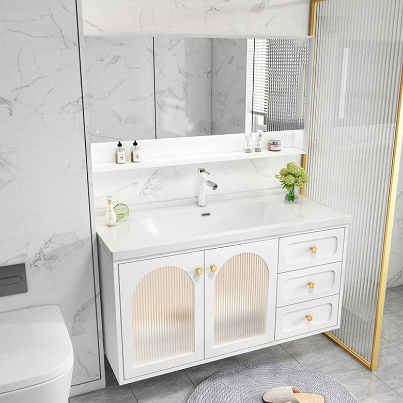 Glam Sink Vanity Single White Rectangular Ceramic Top Bathroom Vanity Clearhalo 'Bathroom Remodel & Bathroom Fixtures' 'Bathroom Vanities' 'bathroom_vanities' 'Home Improvement' 'home_improvement' 'home_improvement_bathroom_vanities' 7610727