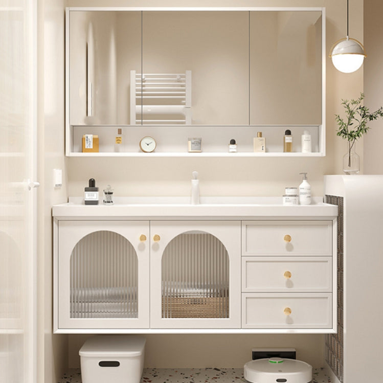 Glam Sink Vanity Single White Rectangular Ceramic Top Bathroom Vanity Clearhalo 'Bathroom Remodel & Bathroom Fixtures' 'Bathroom Vanities' 'bathroom_vanities' 'Home Improvement' 'home_improvement' 'home_improvement_bathroom_vanities' 7610729
