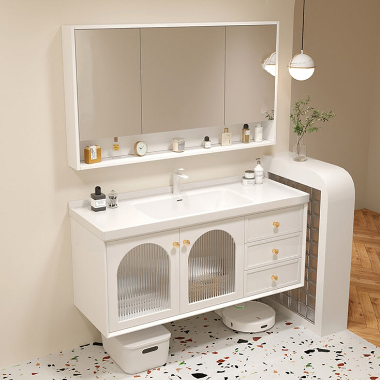 Glam Sink Vanity Single White Rectangular Ceramic Top Bathroom Vanity Clearhalo 'Bathroom Remodel & Bathroom Fixtures' 'Bathroom Vanities' 'bathroom_vanities' 'Home Improvement' 'home_improvement' 'home_improvement_bathroom_vanities' 7610731