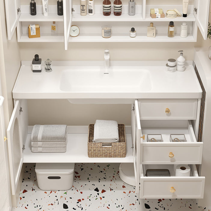 Glam Sink Vanity Single White Rectangular Ceramic Top Bathroom Vanity Clearhalo 'Bathroom Remodel & Bathroom Fixtures' 'Bathroom Vanities' 'bathroom_vanities' 'Home Improvement' 'home_improvement' 'home_improvement_bathroom_vanities' 7610735