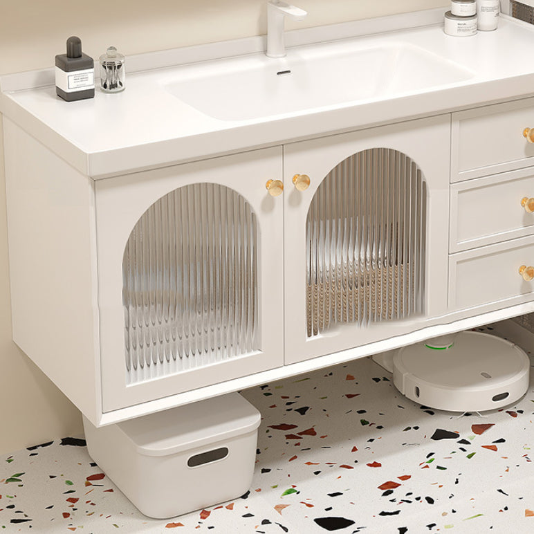 Glam Sink Vanity Single White Rectangular Ceramic Top Bathroom Vanity Clearhalo 'Bathroom Remodel & Bathroom Fixtures' 'Bathroom Vanities' 'bathroom_vanities' 'Home Improvement' 'home_improvement' 'home_improvement_bathroom_vanities' 7610736