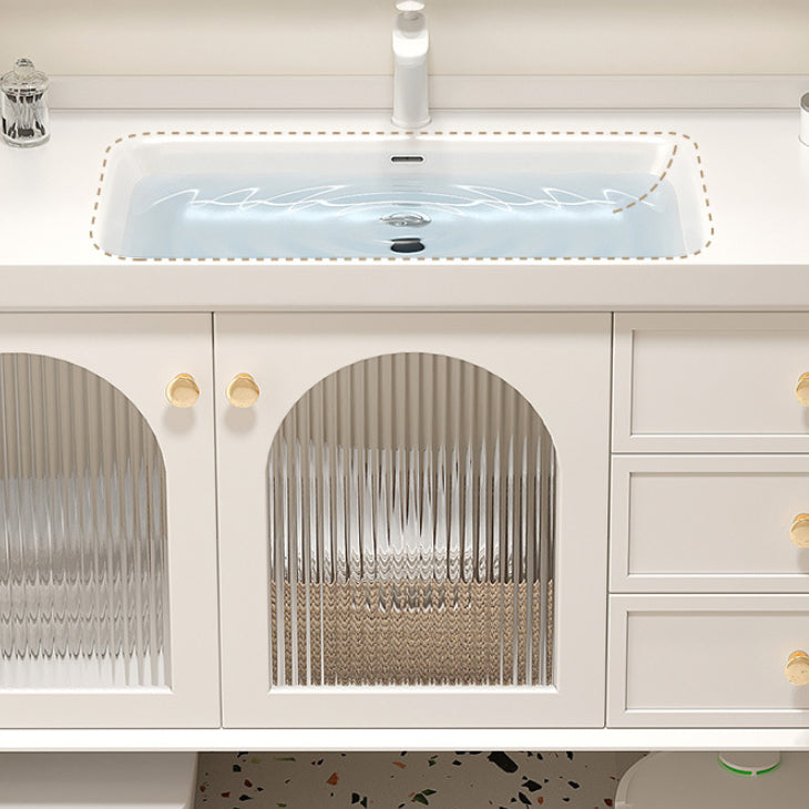 Glam Sink Vanity Single White Rectangular Ceramic Top Bathroom Vanity Clearhalo 'Bathroom Remodel & Bathroom Fixtures' 'Bathroom Vanities' 'bathroom_vanities' 'Home Improvement' 'home_improvement' 'home_improvement_bathroom_vanities' 7610737